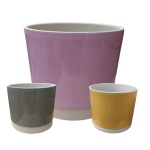 Vaso ceramica d.21-h.17 giallo-verde-rosa
